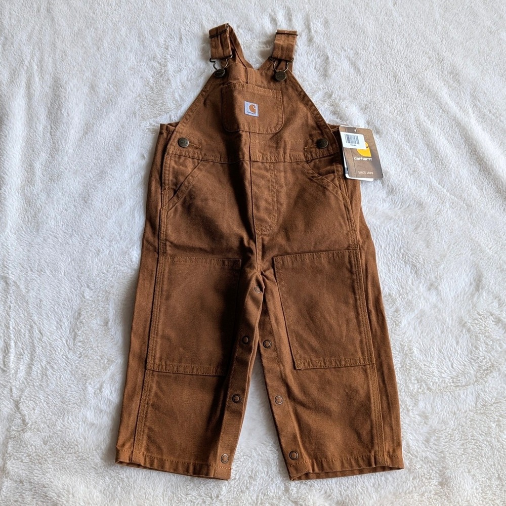 Carhartt Baby Boys Canvas Bib Overalls Brown 12M NWT